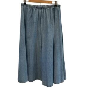 Vintage Womens Denim Midi Skirt Plus Size 1X Jean Modest Elastic Waist Pull On